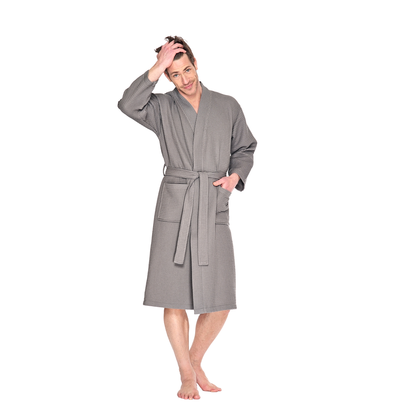 Waffelpique Kimono Bademantel in taupe Unisex
