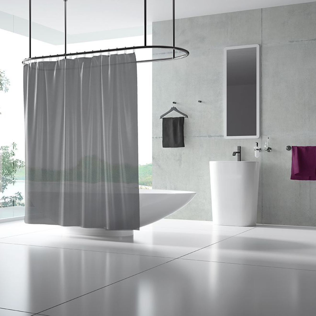 Duschvorhang Textil Alpino 60 Grad waschbar, schwer entflammbar