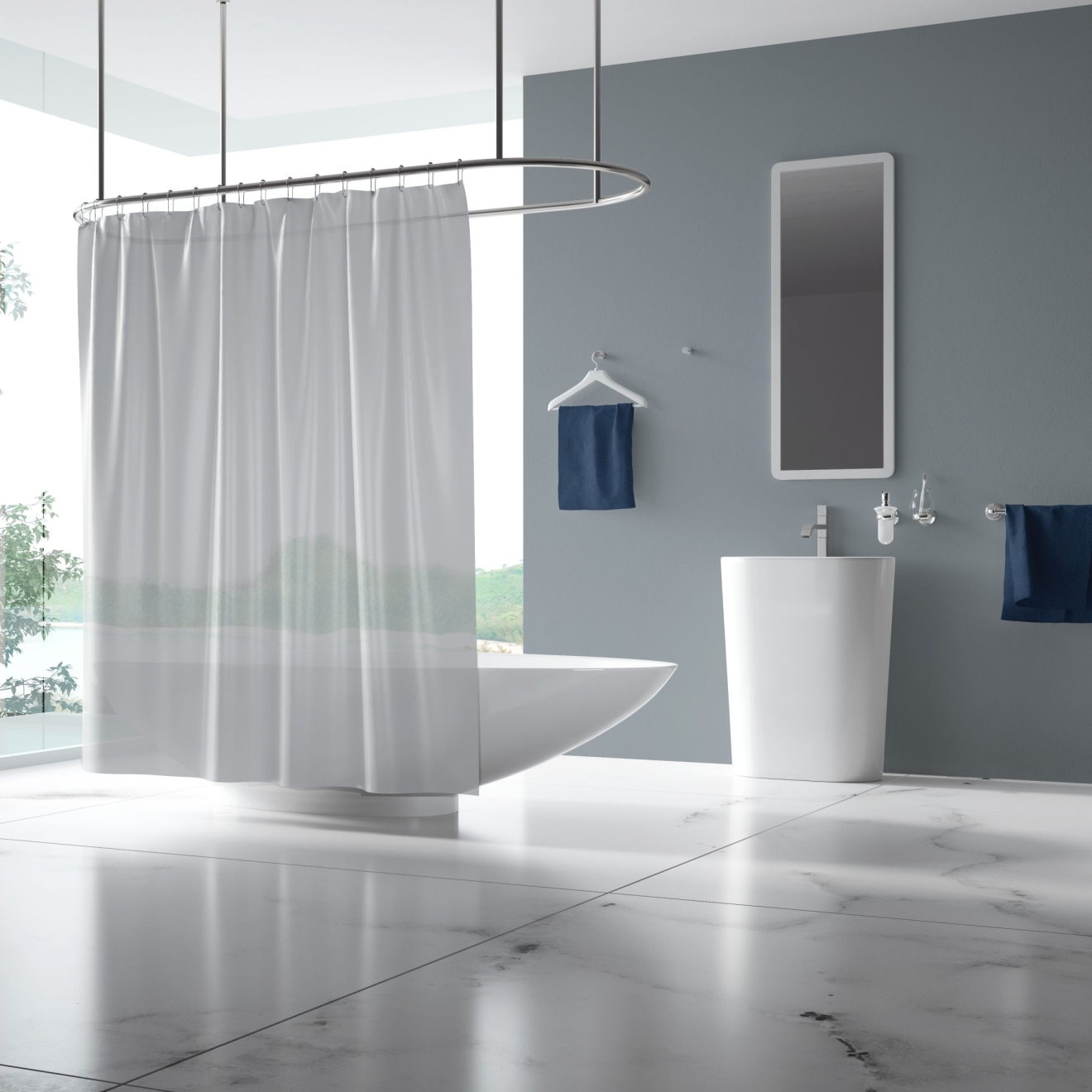 Duschvorhang Textil Alpino 60 Grad waschbar, schwer entflammbar