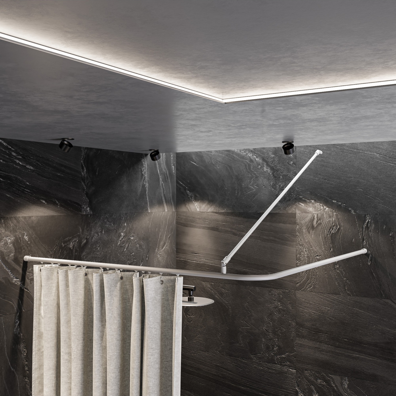 Duschvorhangstange Aluminium mit Innenlaufrohr L-Form Schwarz