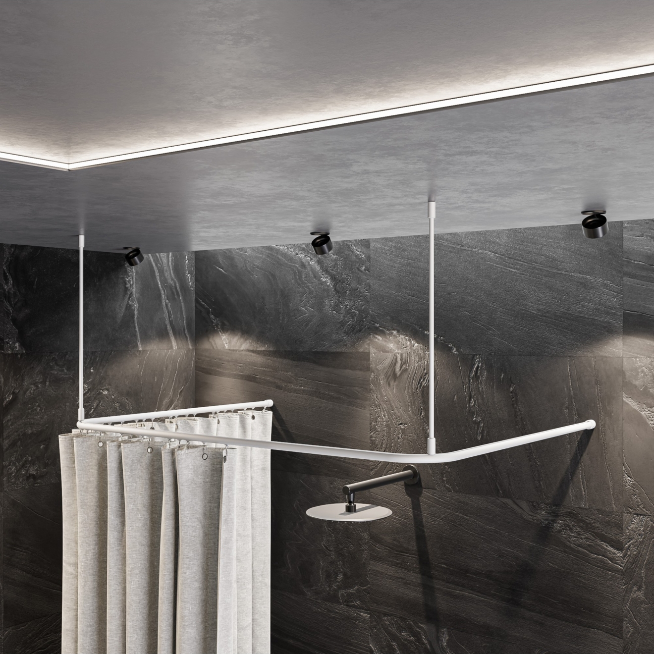 Duschvorhangstange Aluminium mit Innenlaufrohr U-Form