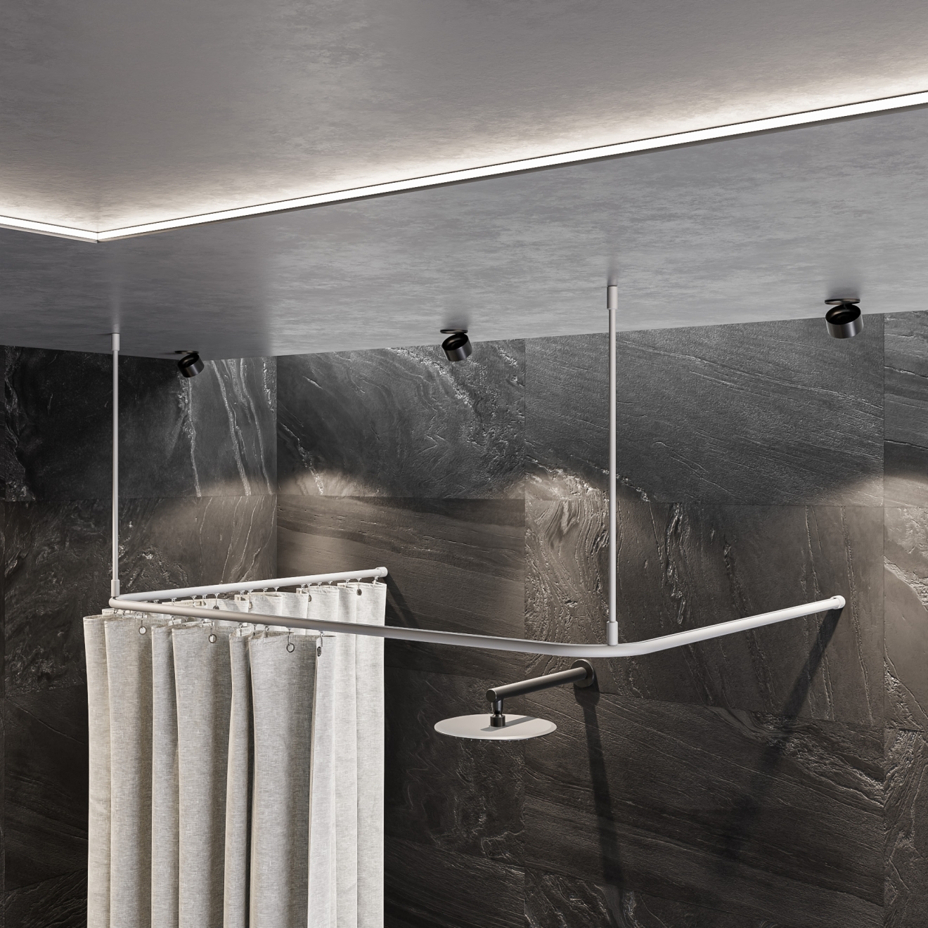 Duschvorhangstange Aluminium mit Innenlaufrohr U-Form