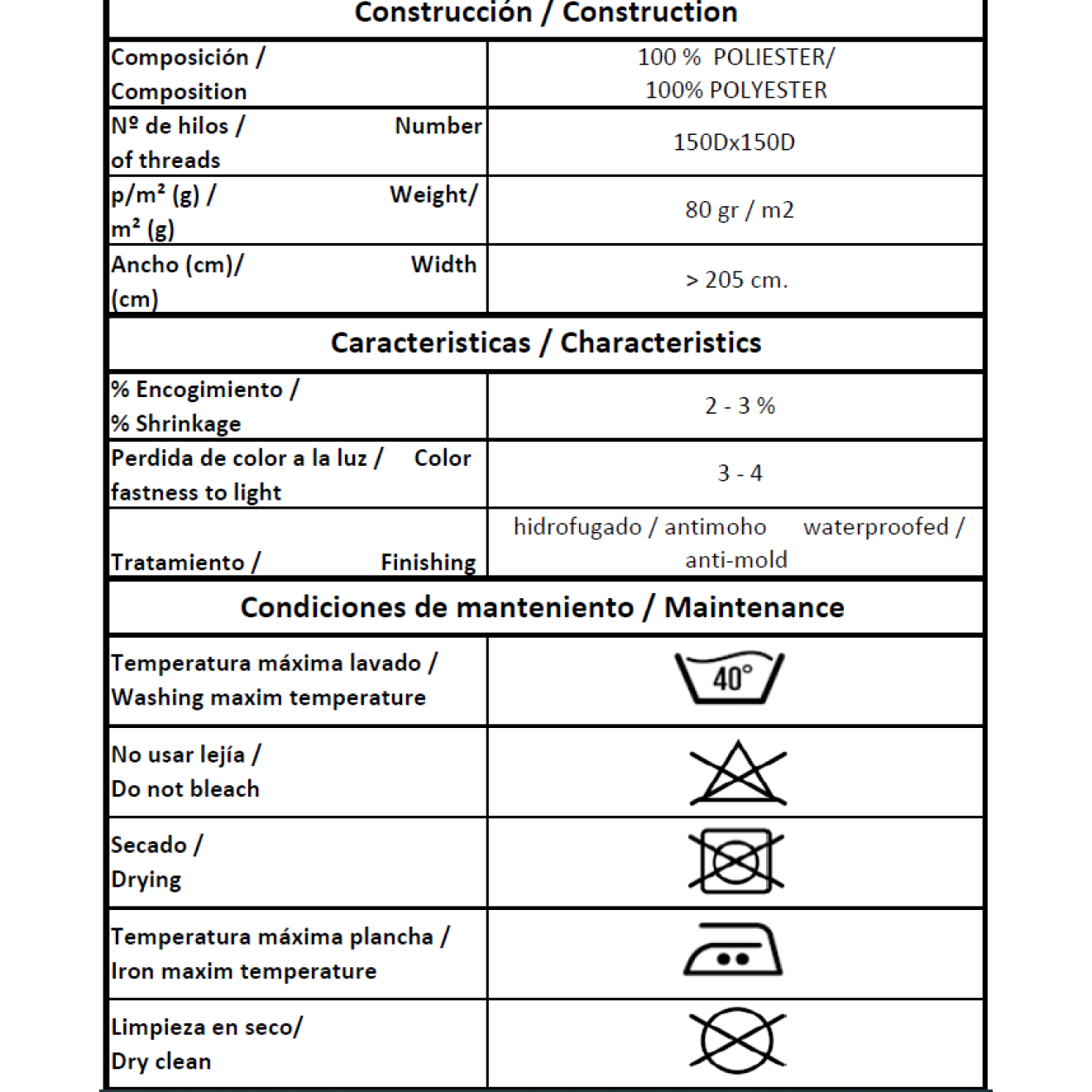 Datenblatt Textil Duschvorhang Blanco