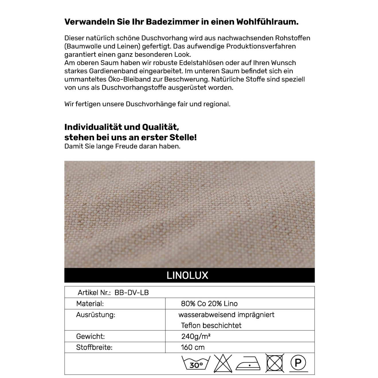 Duschvorhang Linolux Leinen Baumwolle in Blau Maßanfertigung