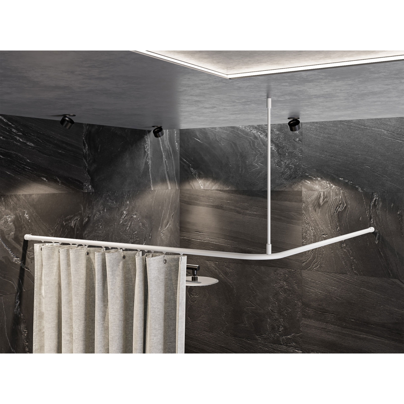 Duschvorhangstange Aluminium mit Innenlaufrohr L-Form