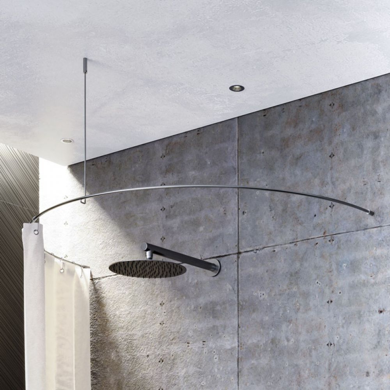Duschvorhangstange Halbkreis mit diagonaler Wandbefestigung