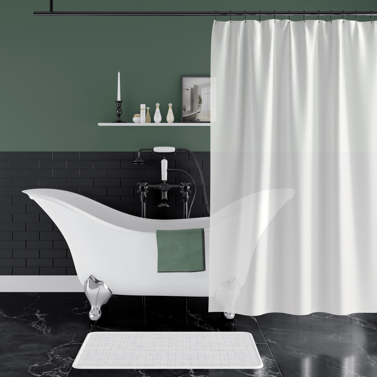 Duschvorhang Textil Non Flame weiß Trevira CS, viele Größen, alle Sondermaße