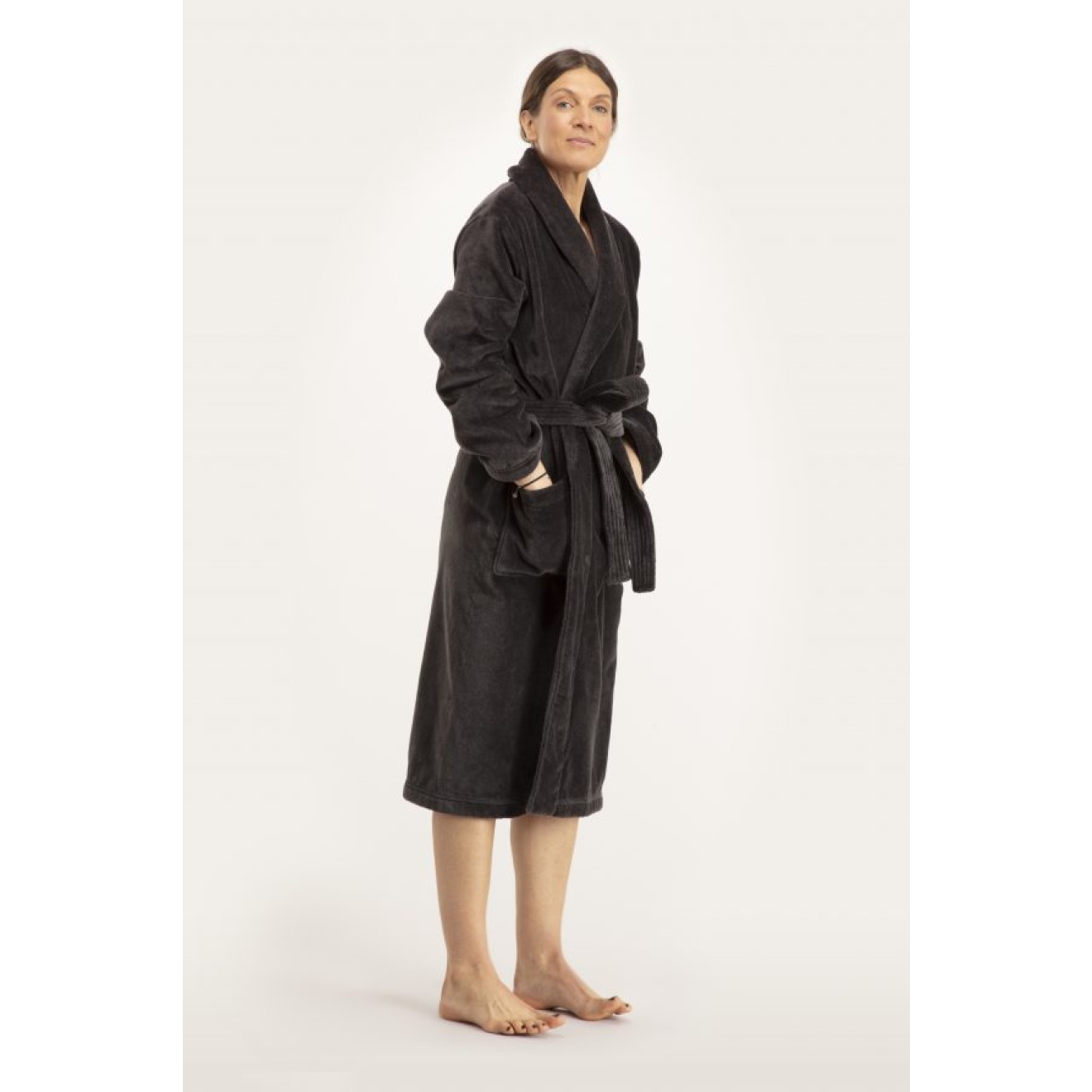 Bademantel Damen Pellevävare Velour grey