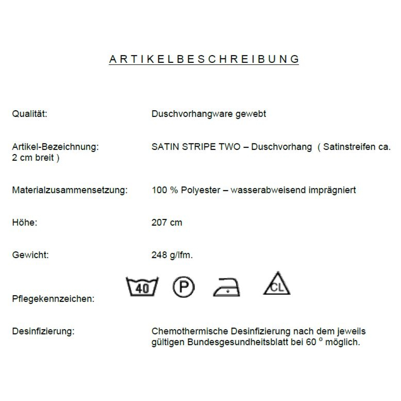 Duschvorhang Textil Stripe Satin, alle Größen alle Sondermaße