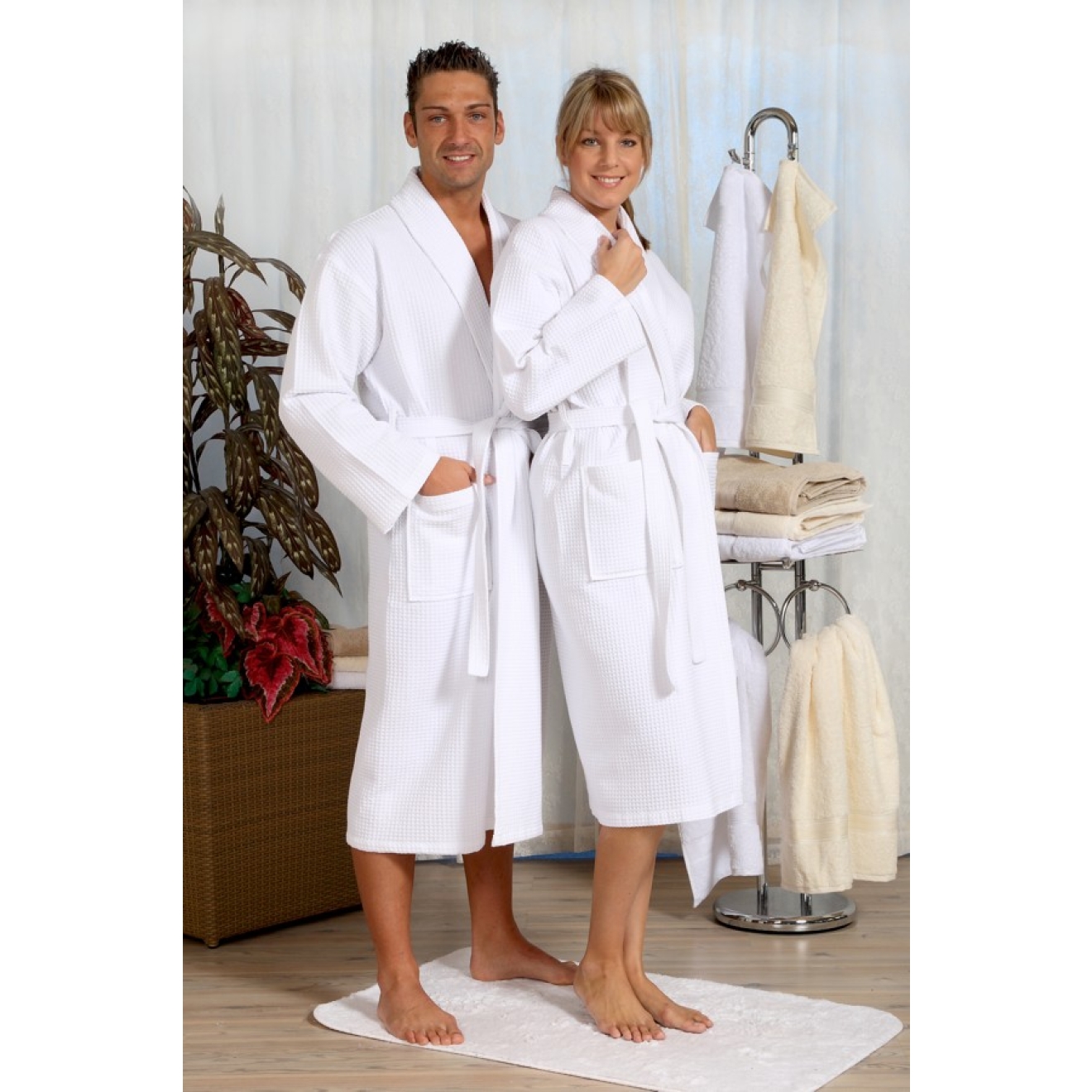Bademantel Waffelpique unisex weiß