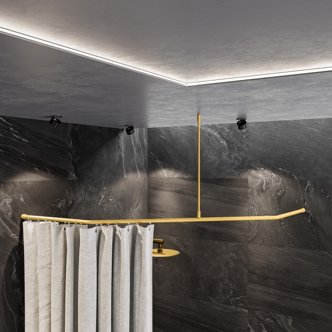 Duschvorhangstange 5-Eck Aluminium mit Innenlaufrohr Messing-Optik