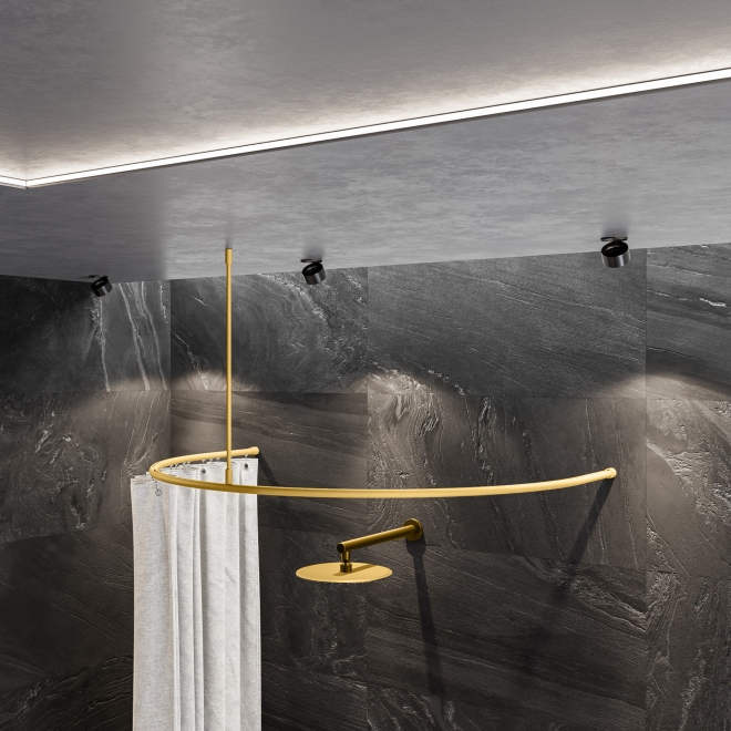 Duschvorhangstange Aluminium Halbkreis Radius 75cm für die Badewanne Messing-Optik