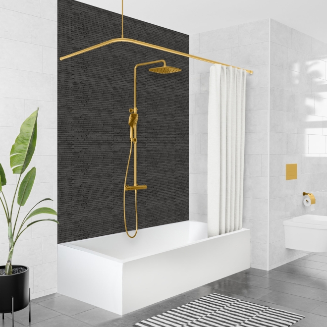 Duschvorhangstange Aluminium L-Form Messing-Optik für die Badewanne 170 x 75 cm