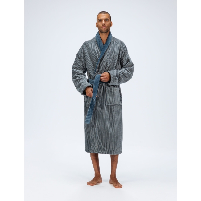 Bademantel Winston für Herren von Pellevävare Velour Blau-Grau