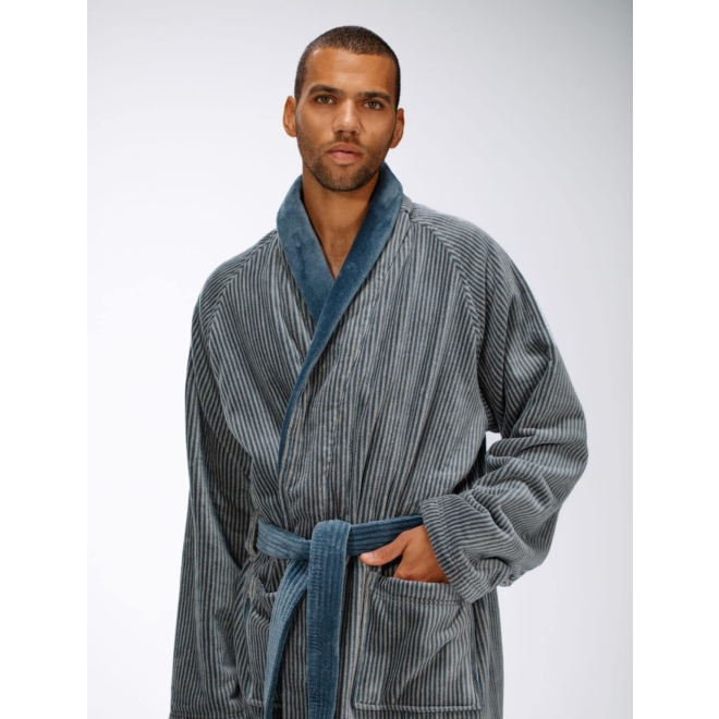 Bademantel Winston für Herren von Pellevävare Velour Blau-Grau