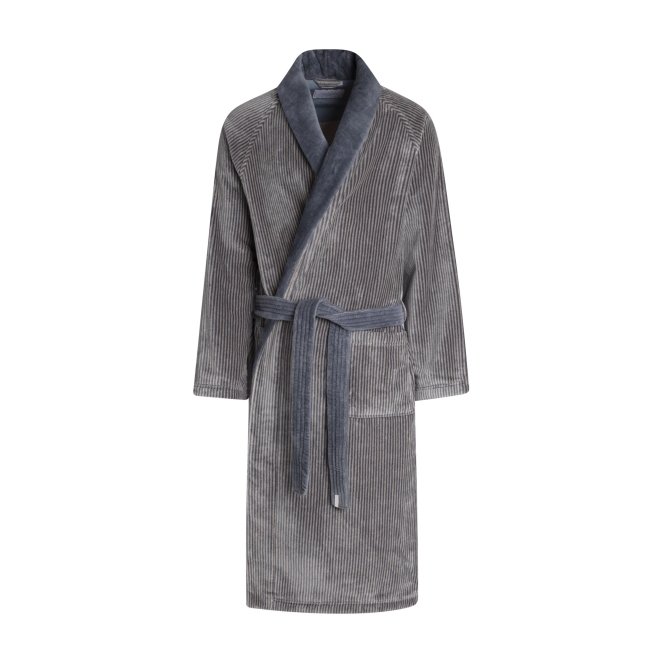 Bademantel Winston für Herren von Pellevävare Velour Blau-Grau