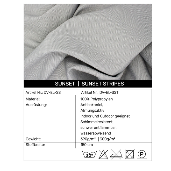 Schwerer Textil Duschvorhangstoff Sunset aus 100% Polypropylen in Anthrazit Meterware schwer entflammbar