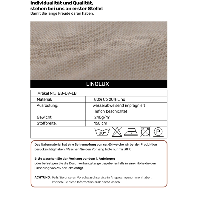 Duschvorhangstoff Textil Linolux Leinen/Baumwolle, Blau Meterware