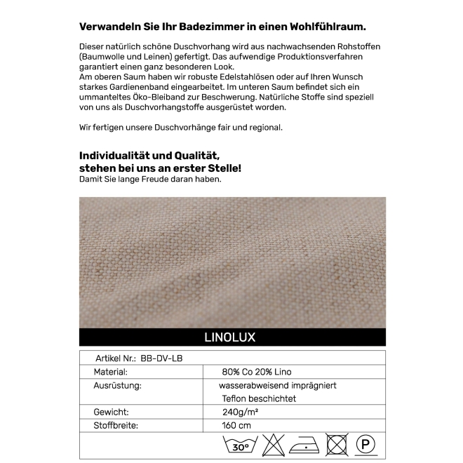 Duschvorhang Linolux Leinen Baumwolle in Blau Maßanfertigung