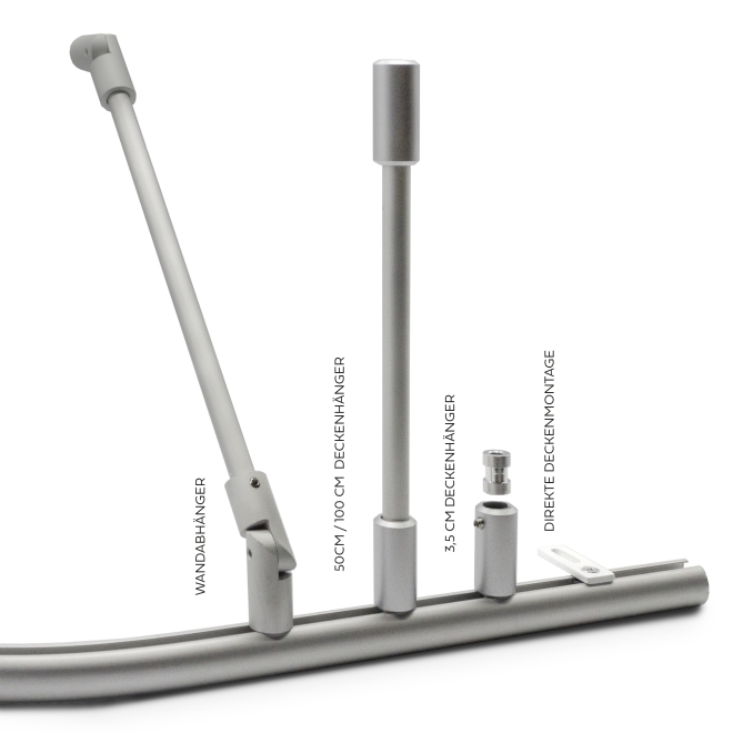 Duschvorhangstange Aluminium Halbkreis Radius 75cm für die Badewanne