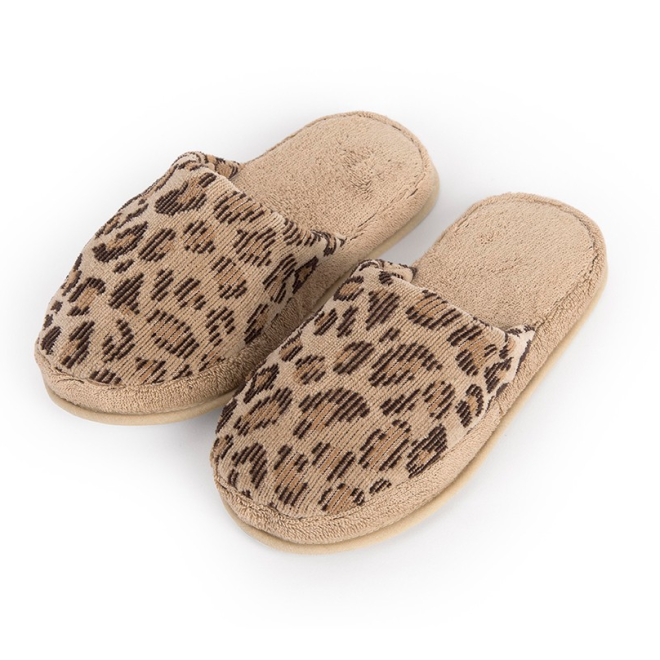 Velour Pantoffeln im Leomuster