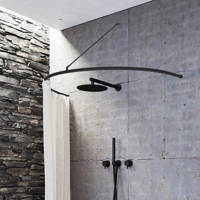 Duschvorhangstange Aluminium Halbkreis Radius 75cm für die Badewanne schwarz