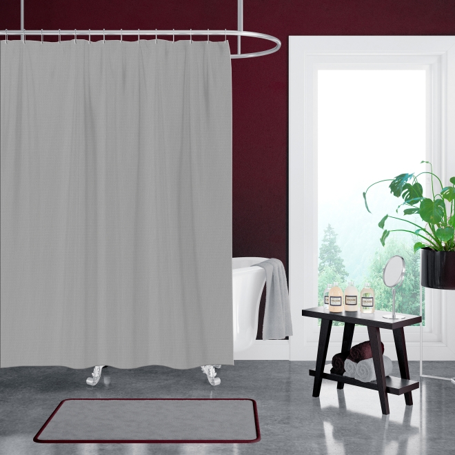 Schwerer Textil Duschvorhang Sunset aus 100% Polypropylen in Silver Maßanfertigung schwer entflammbar