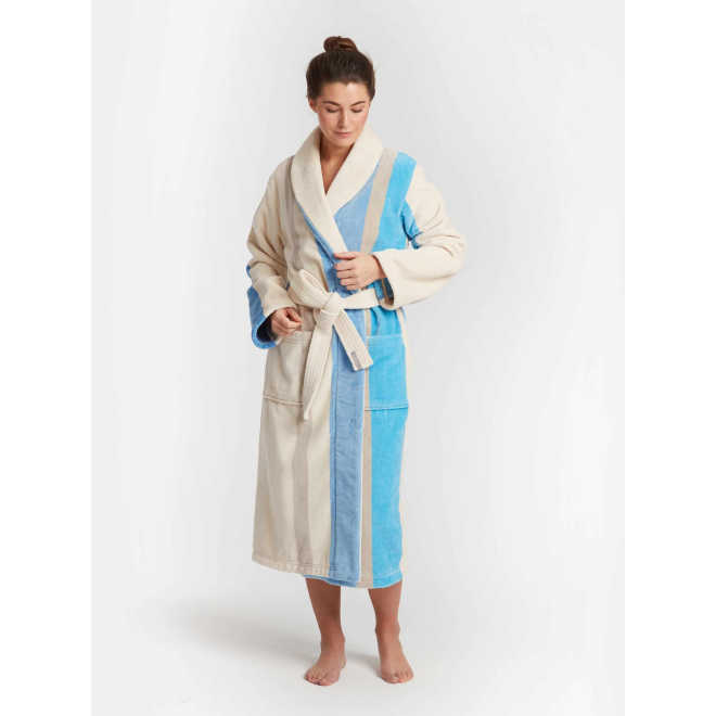 Bademantel Damen Viken von Pelle Vävare in blau weiss