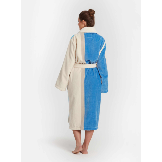 Bademantel Damen Viken von Pelle Vävare in blau weiss