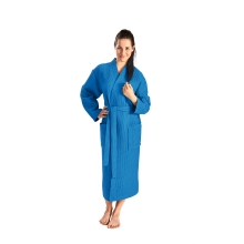 Waffelpique Kimono Bademantel in blau Unisex