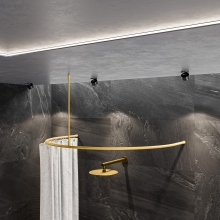 Duschvorhangstange Aluminium Halbkreis Radius 75cm für die Badewanne Messing-Optik