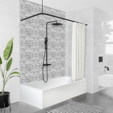 Duschvorhangstange Aluminium L-Form schwarz für die Badewanne 170 x 75 cm
