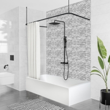 Duschvorhangstange Aluminium U-Form Schwarz für die Badewanne 75 x 170 x 75 cm