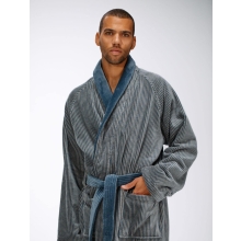 Bademantel Winston für Herren von Pellevävare Velour Blau-Grau