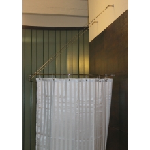 Duschvorhangstange Edelstahl Luxusmodell mit Duschvorhang Satin Streifen weiss