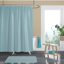 Schwerer Textil Duschvorhang Sunset Stripes aus 100% Polypropylen in Aquamarine gestreift Maßanfertigung schwer entflammbar
