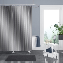 Schwerer Textil Duschvorhang Sunset Stripes aus 100% Polypropylen in grau gestreift Maßanfertigung schwer entflammbar