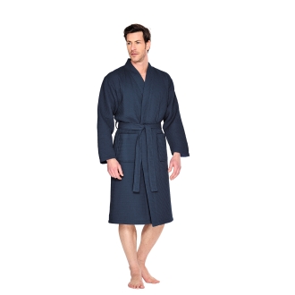 Waffelpique Kimono Bademantel in marineblau Unisex