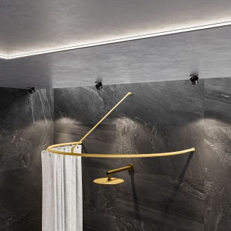 Duschvorhangstange Aluminium verlängerter Halbkreis mit Wandbefestigung Messing-Optik