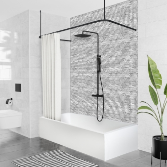Duschvorhangstange Aluminium U-Form Schwarz für die Badewanne 75 x 170 x 75 cm