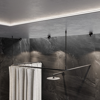 Duschvorhangstange Aluminium mit Innenlaufrohr U-Form Schwarz