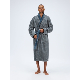 Bademantel Winston für Herren von Pellevävare Velour Blau-Grau