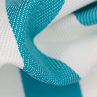 Schwerer Textil Duschvorhangstoff Sunset Stripes aus 100% Polypropylen in Aquamarine gestreift Meterware schwer entflammbar