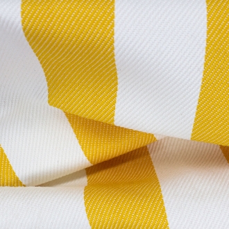 Schwerer Textil Duschvorhangstoff Sunset Stripes aus 100% Polypropylen in gelb gestreift Meterware schwer entflammbar