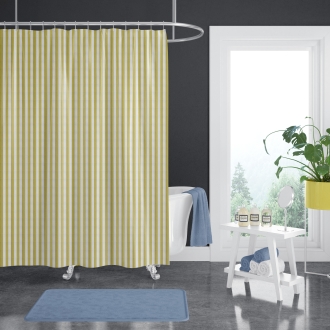 Schwerer Textil Duschvorhang Sunset Stripes aus 100% Polypropylen in gelb gestreift Maßanfertigung schwer entflammbar