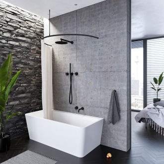 Duschvorhangstange Aluminium Halbkreis Radius 75cm für die Badewanne schwarz