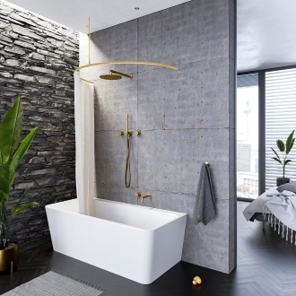 Duschvorhangstange Aluminium Halbkreis Radius 75cm für die Badewanne Messing-Optik