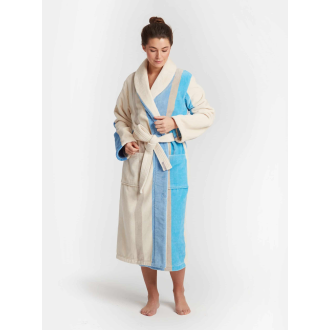 Bademantel Damen Viken von Pelle Vävare in blau weiss