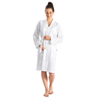 Waffelpique kimono Bademantel kurz weiß